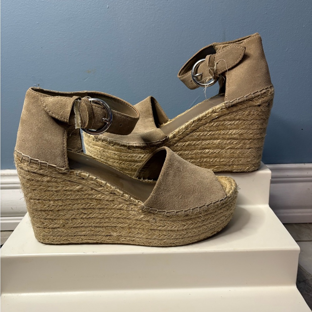 Marc Fisher Suede Tan Wedge Sandals